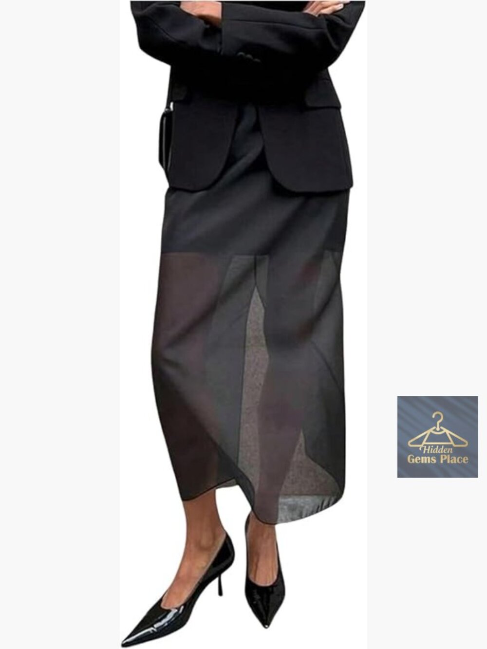Mesh Maxi Skirt High Waist Back Slit Elegant Long Tiered Sheer Business Casual